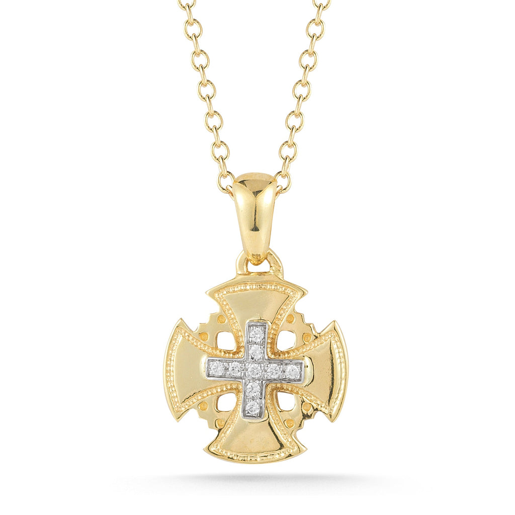 Petite Diamond Jerusalem Cross Pendant, 14K Yellow Gold