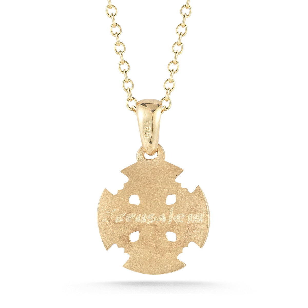Petite Diamond Jerusalem Cross Pendant, 14K Yellow Gold