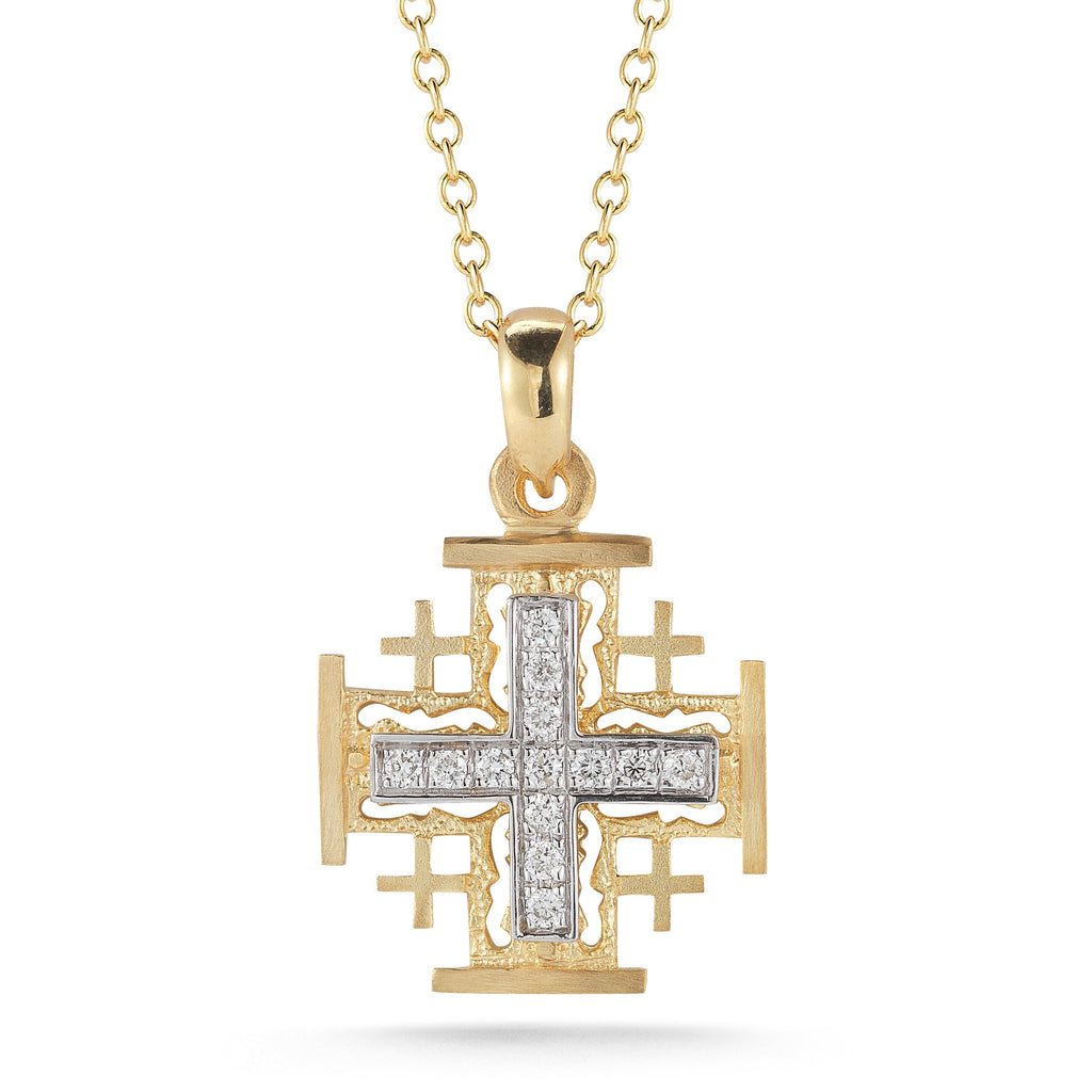 Diamond Jerusalem Cross Pendant, 14K Yellow Gold — 0.16 ct
