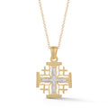 Matte Diamond Jerusalem Cross Pendant, 14K Yellow Gold — 16 mm