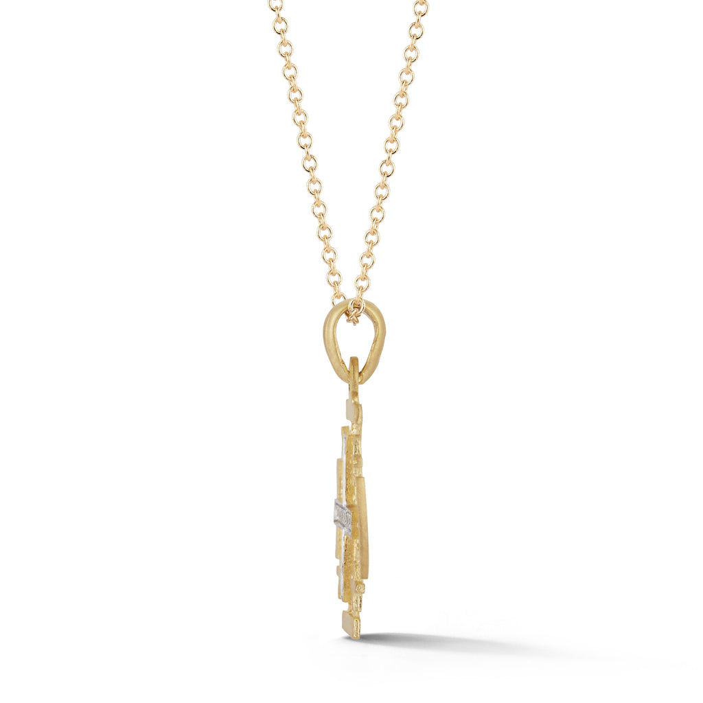 Matte Diamond Jerusalem Cross Pendant, 14K Yellow Gold — 16 mm