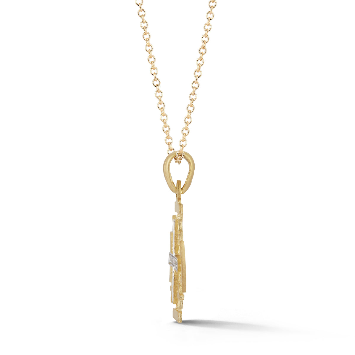 Matte Diamond Jerusalem Cross Pendant, 14K Yellow Gold — 16 mm