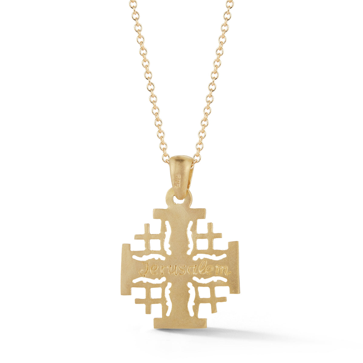 Matte Diamond Jerusalem Cross Pendant, 14K Yellow Gold — 16 mm