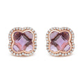 18K Rose Gold 3/8 Cttw Diamond and 11x11mm Clover-Cut Purple Amethyst Gemstone Clover Halo Stud Earrings (G-H Color, SI1-SI2 Clarity)