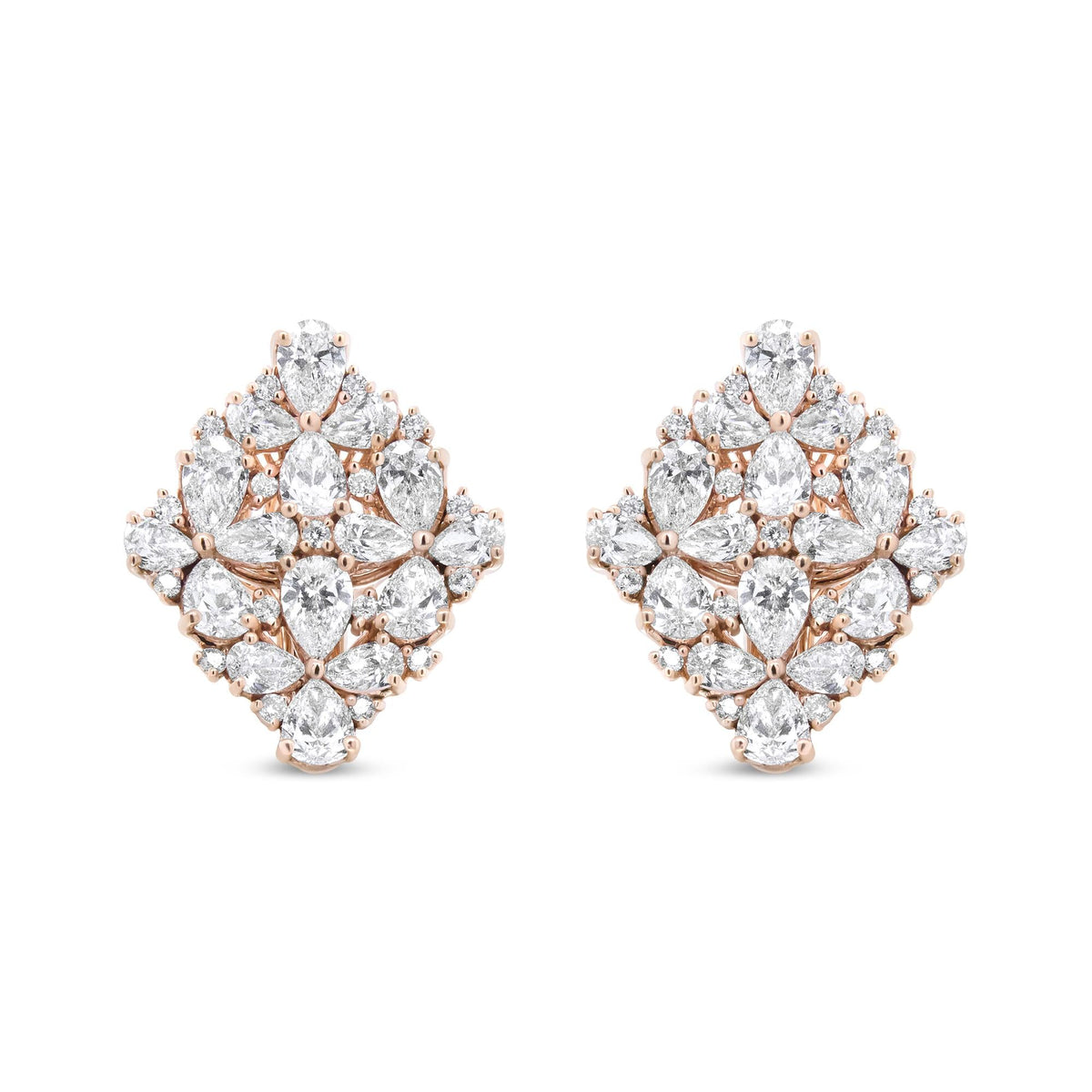 18K Rose Gold 8 1/3 Cttw Floral Diamond Cluster Omega Earrings