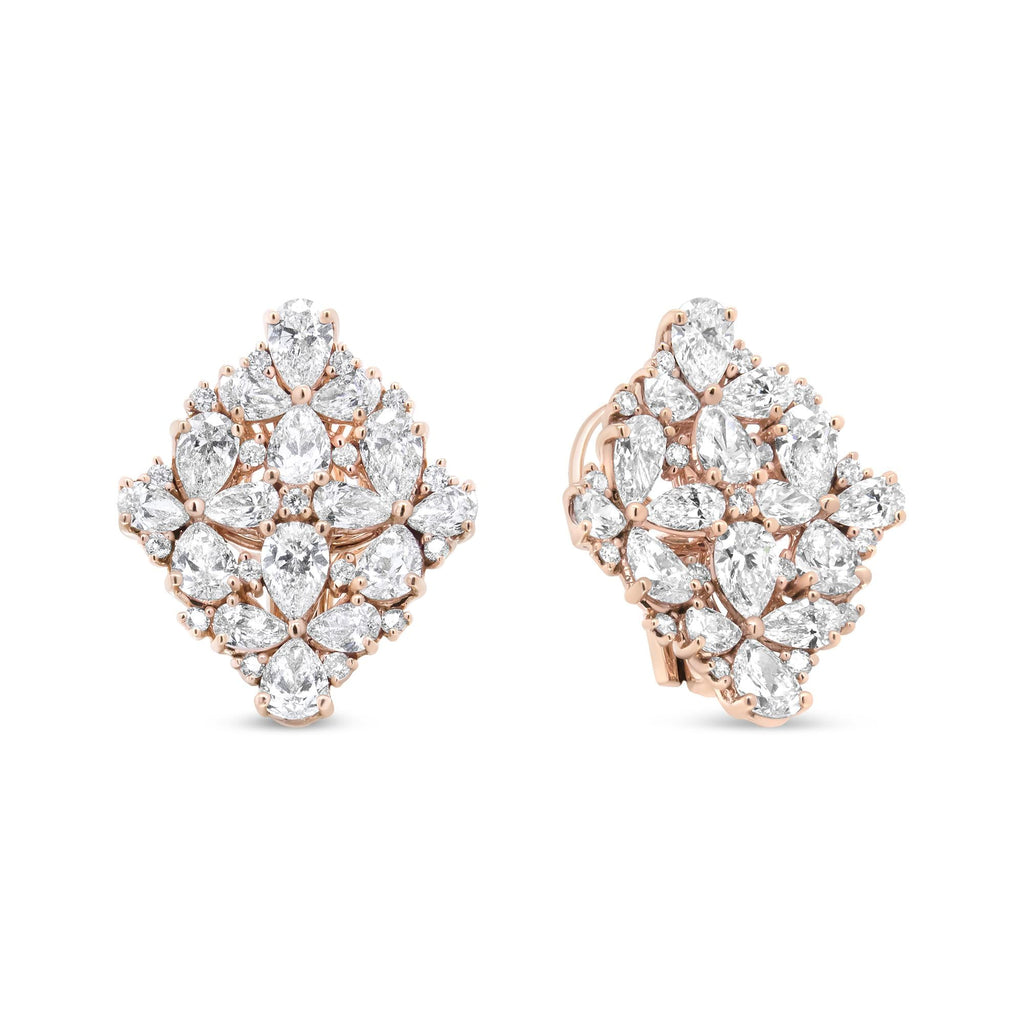 18K Rose Gold 8 1/3 Cttw Floral Diamond Cluster Omega Earrings