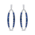 18K White Gold 1.11 Cttw Blue Round Diamond and Blue Sapphire Openwork Oval Shaped Dangle Earrings (F-G Color, VS1-VS2 Clarity)