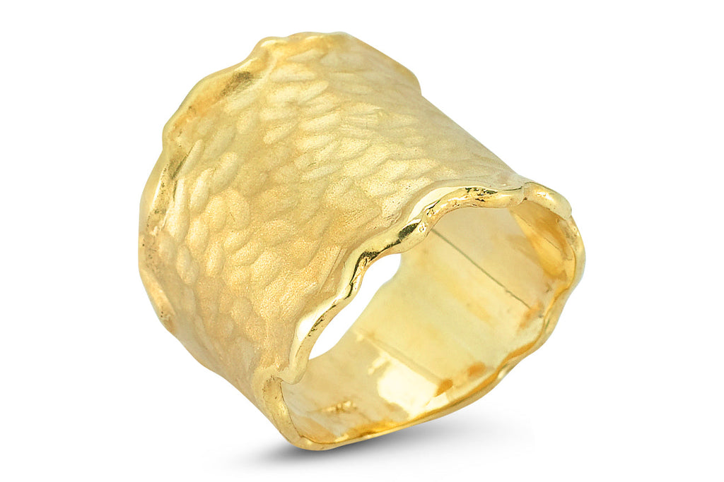 Hammered Scallop Cuff Ring, 14K Gold