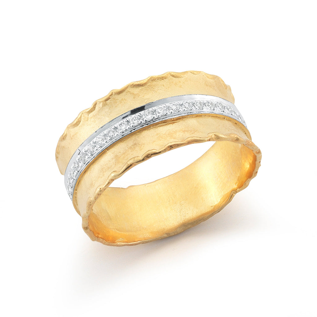 Scallop Ring with Diamond Bar, 14K Gold