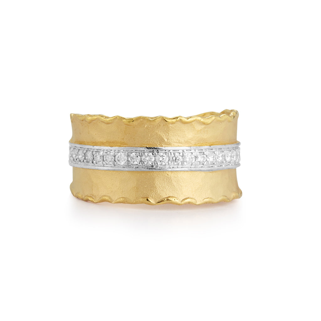 Scallop Ring with Diamond Bar, 14K Gold
