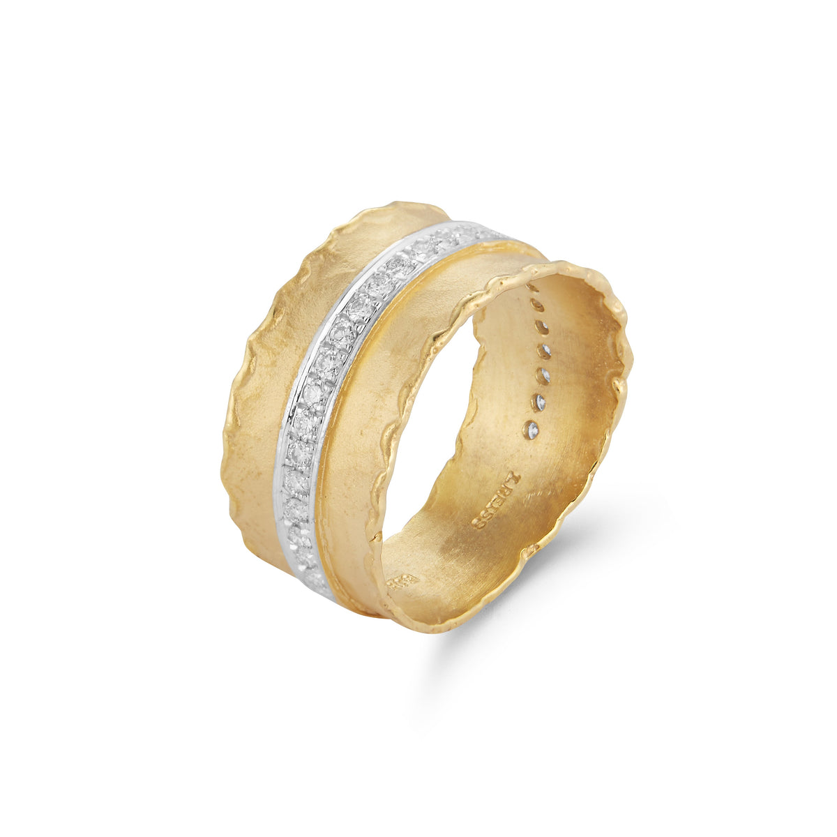 Scallop Ring with Diamond Bar, 14K Gold