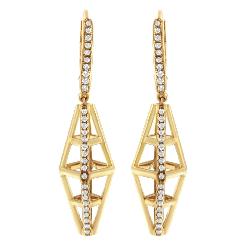 14K Yellow Gold 5/8 Cttw Diamond Geometrical Pillar Drop and Dangle Earrings (G-H Color, SI1-SI2 Clarity)