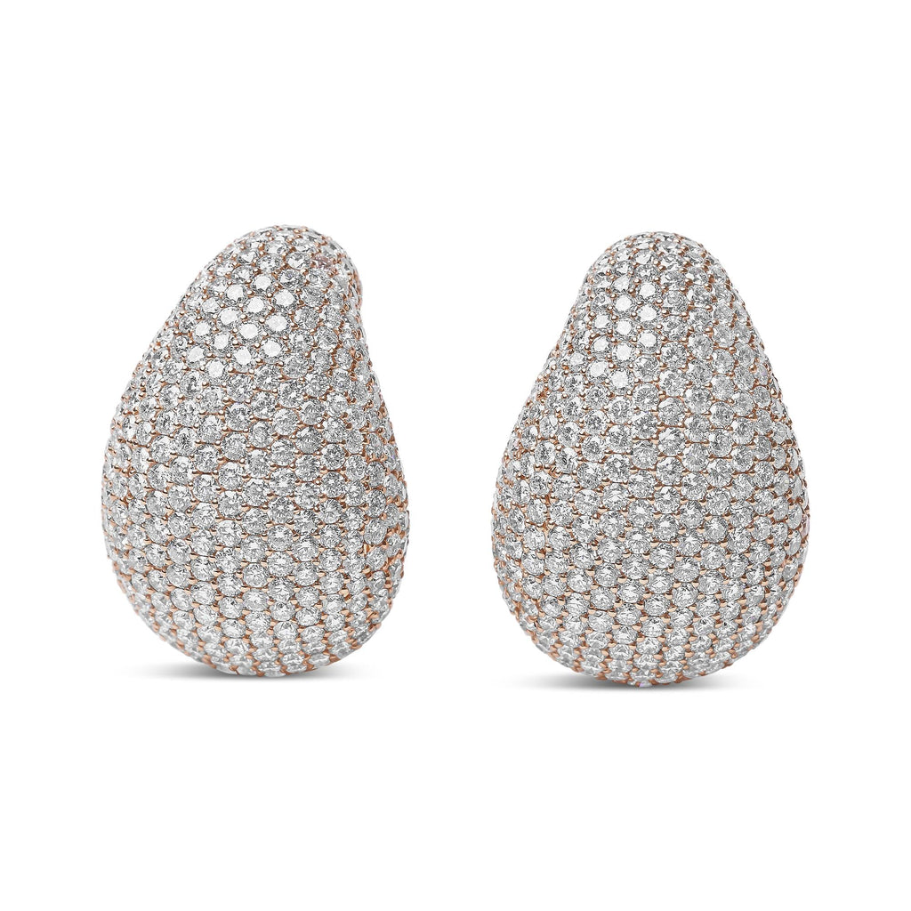 18K Rose Gold 13 1/5 Cttw Micro-Pave Diamond Sculptural Design Statement Omega Back Earrings (G-H Color, SI1-SI2 Clarity)