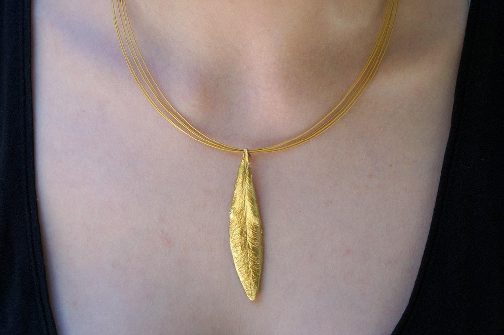 Solid Gold Olive Leaf Necklace, Handmade Nature Jewelry, Organic Tree Pendant, Gift for Luck & Prosperity, Real Gold (9K, 14K, 18K)