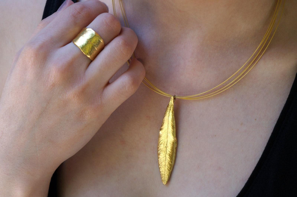 Solid Gold Olive Leaf Necklace, Handmade Nature Jewelry, Organic Tree Pendant, Gift for Luck & Prosperity, Real Gold (9K, 14K, 18K)